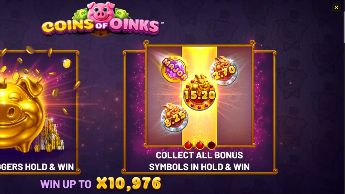 Porcos luxuosos e símbolos de ouro no slot Coins of Oinks da Betsoft