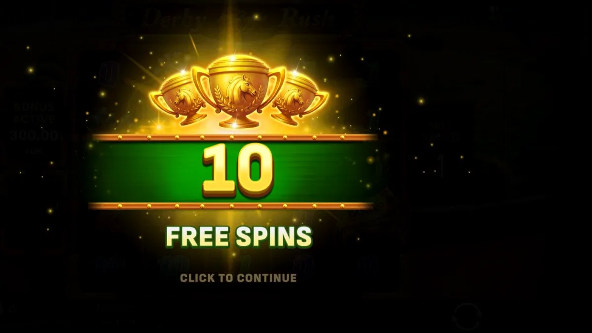 Interface do slot Derby Rush com tema de corrida de cavalos e elementos de luxo